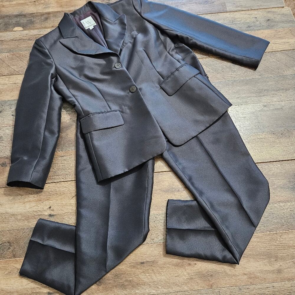 Clifford‎ & Willis Pant Suit Taffeta Structured Two-Piece Corpcore 8P Silver